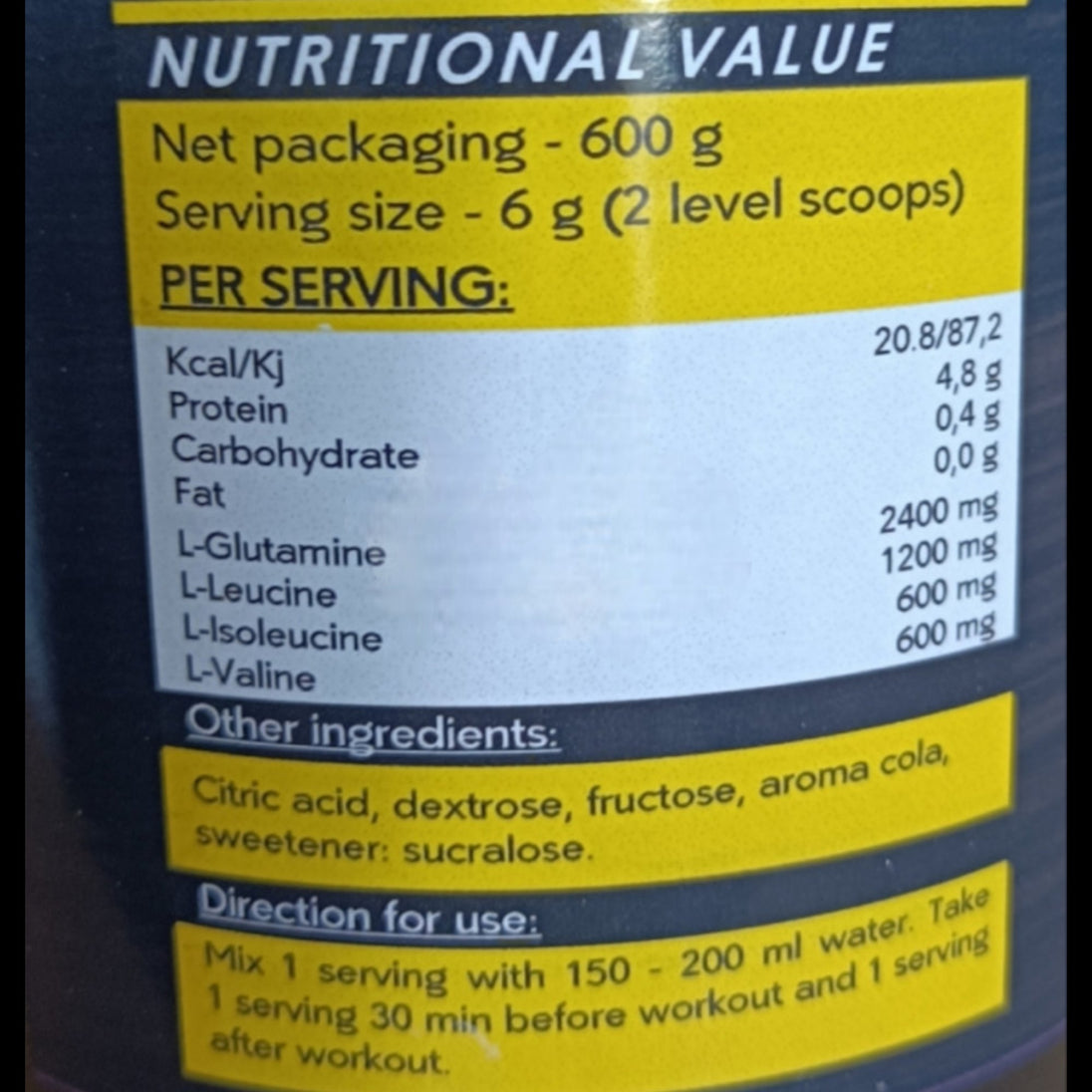 "Rex Nutrition" BCAA + Glutamin (Okus Cola) 600g - Zoro